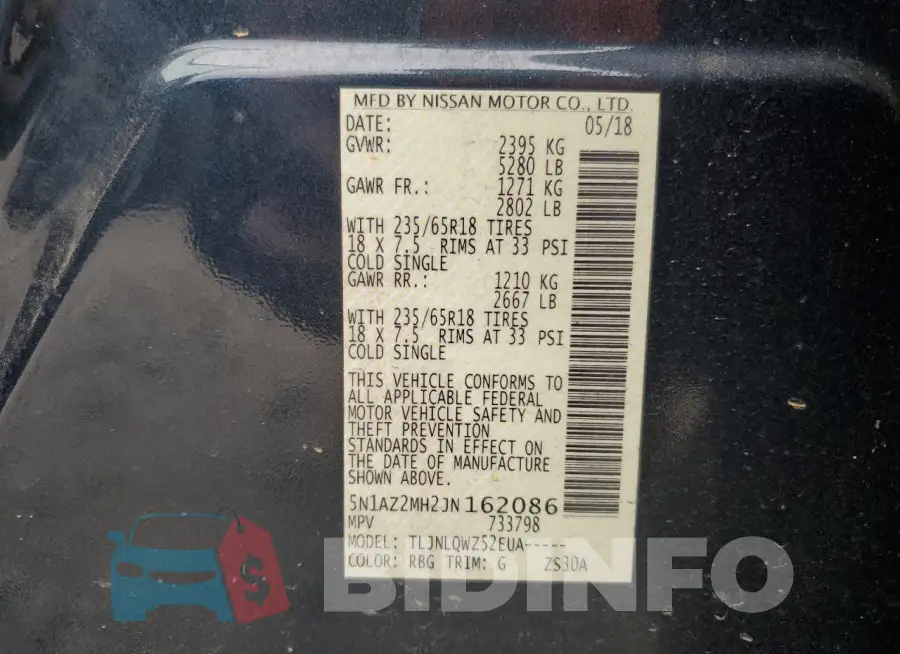 5N1AZ2MH2JN162086 Photo# 13