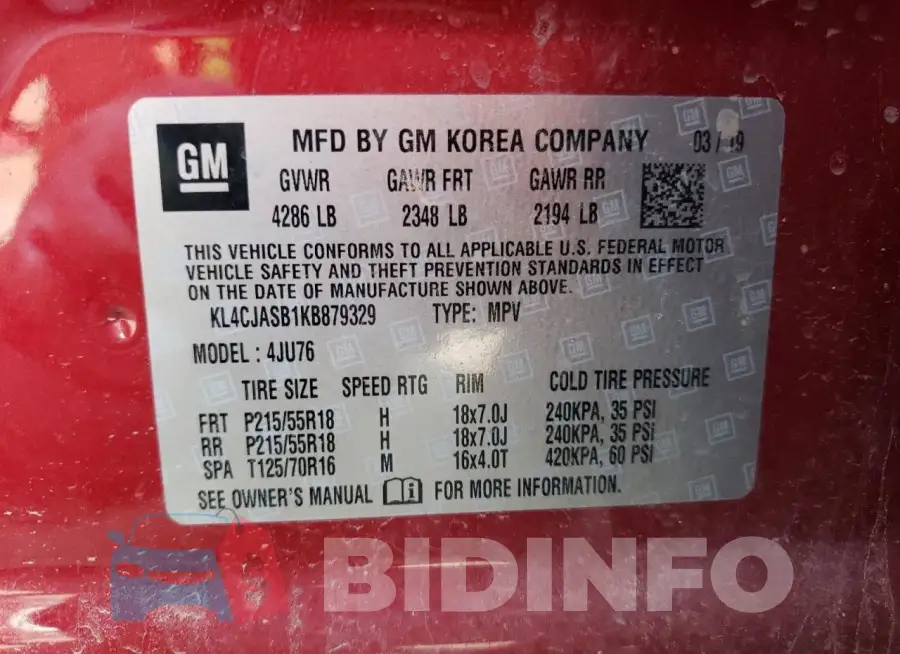 KL4CJASB1KB879329 Photo# 12