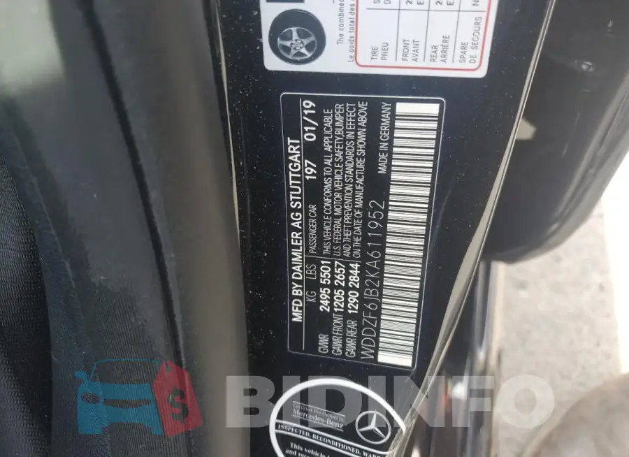 WDDZF6JB2KA611952 Photo# 12