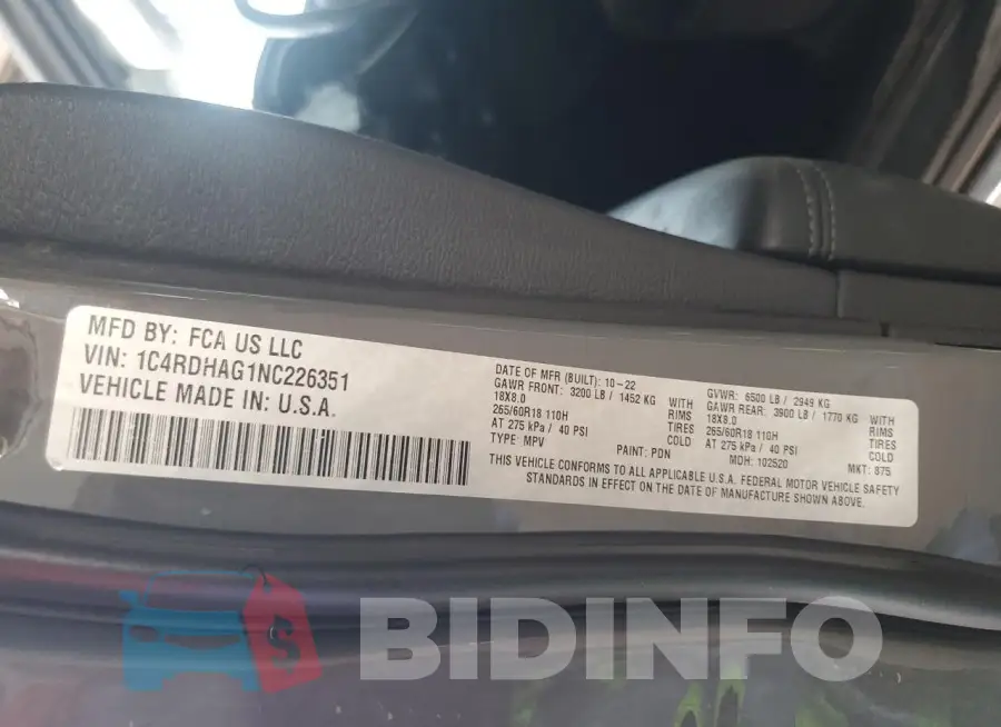 1C4RDHAG1NC226351 Photo# 13