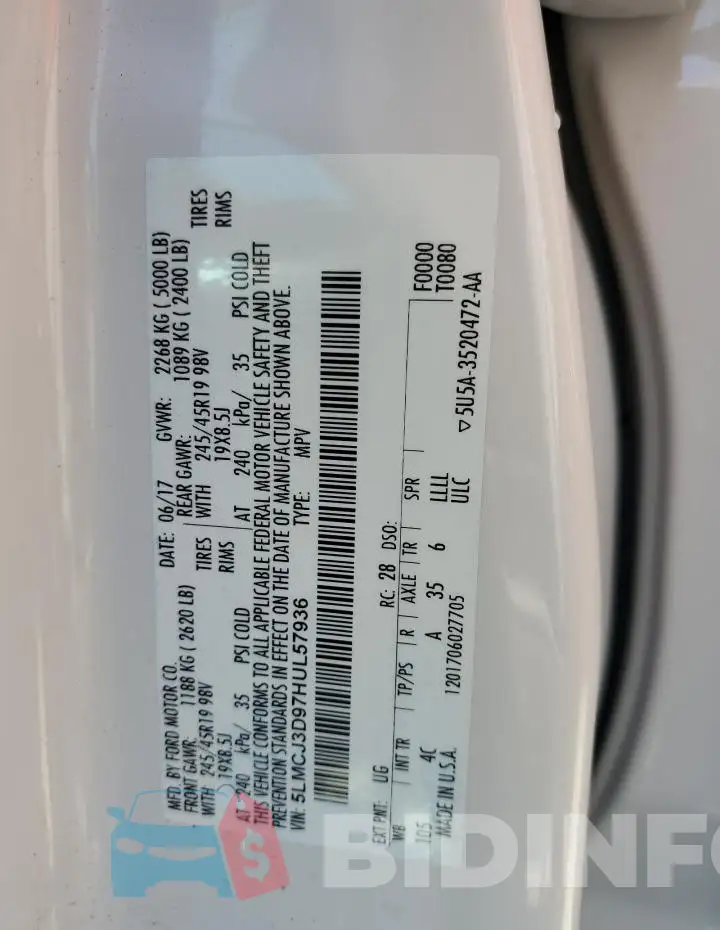 5LMCJ3D97HUL57936 Photo# 13