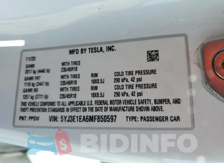 5YJ3E1EA6MF850597 Photo# 13