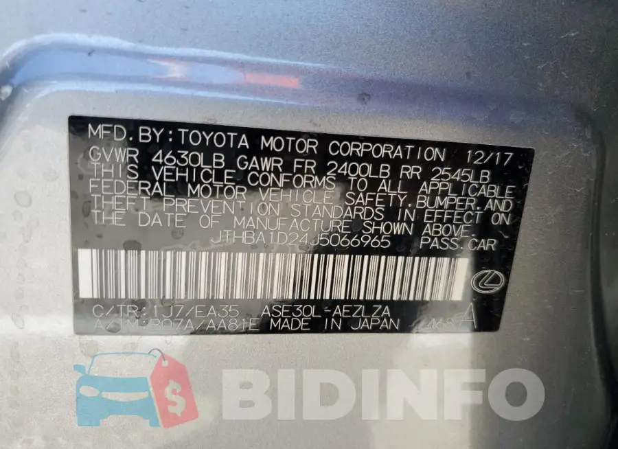 JTHBA1D24J5066965 Photo# 12