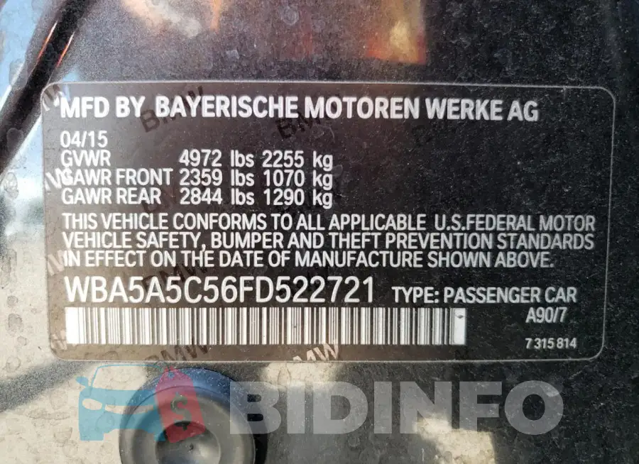 WBA5A5C56FD522721 Photo# 12