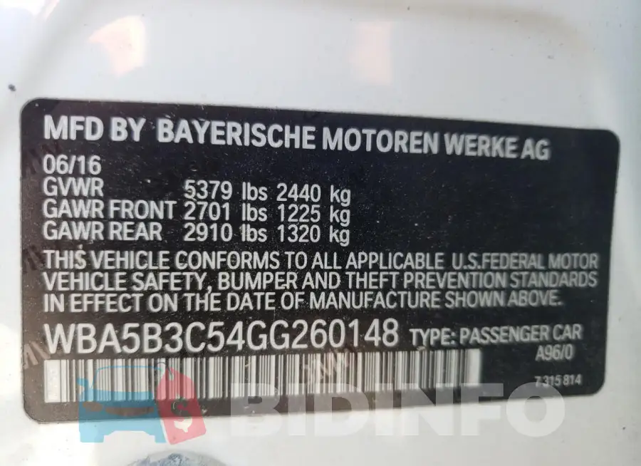 WBA5B3C54GG260148 Photo# 12