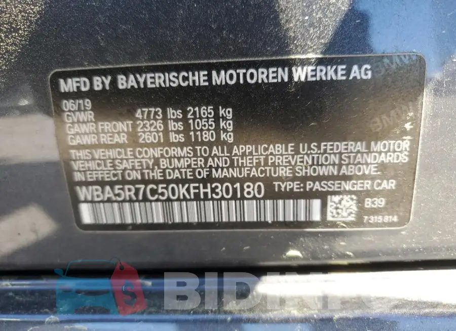 WBA5R7C50KFH30180 Photo# 12