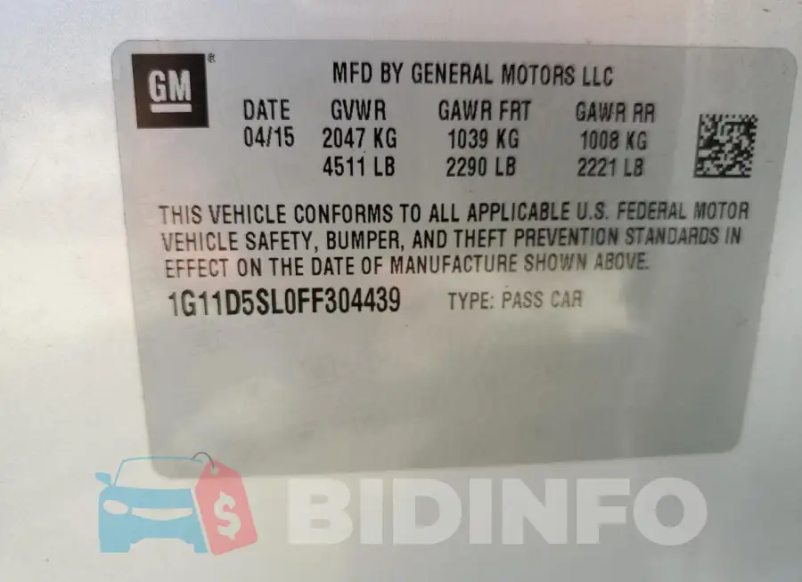 1G11D5SL0FF304439 Photo# 12