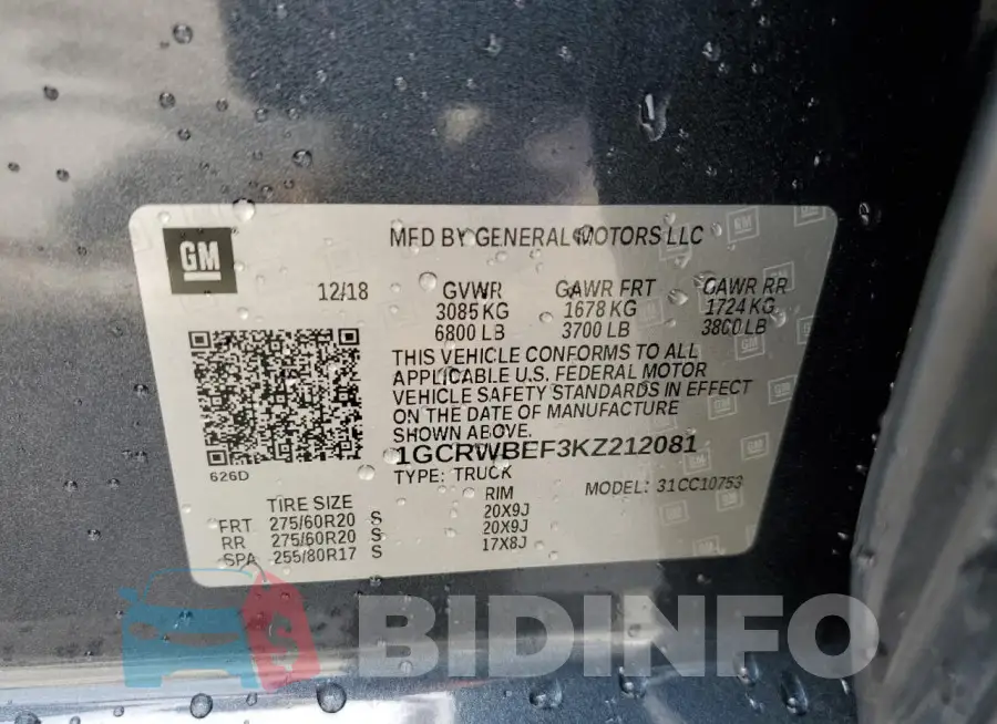 1GCRWBEF3KZ212081 Photo# 12