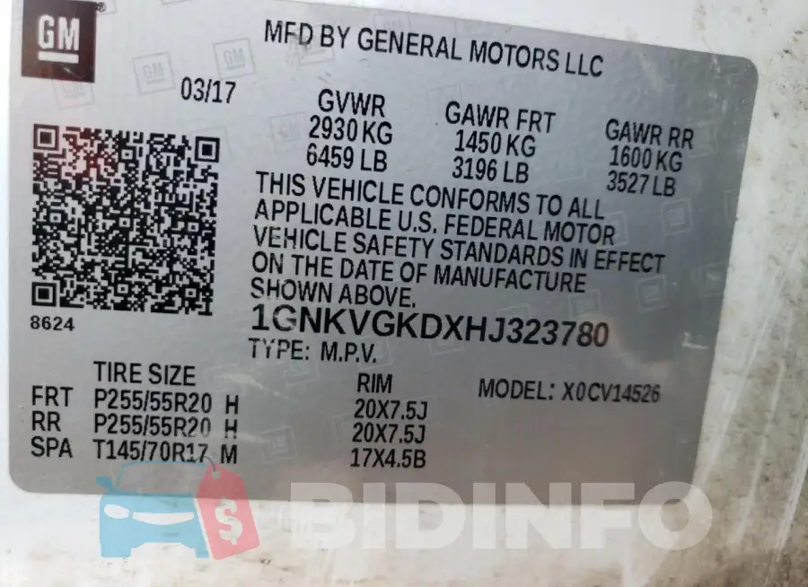 1GNKVGKDXHJ323780 Photo# 14