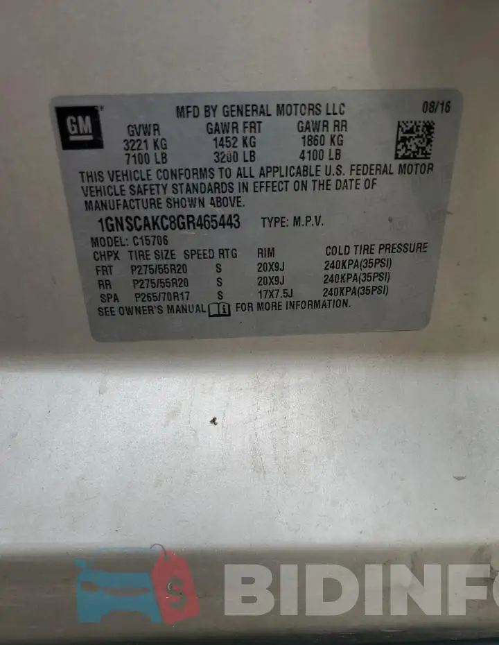 1GNSCAKC8GR465443 Photo# 14