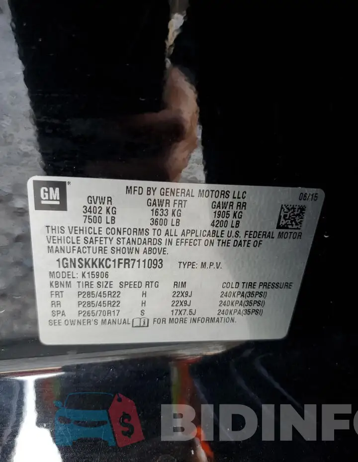 1GNSKKKC1FR711093 Photo# 13