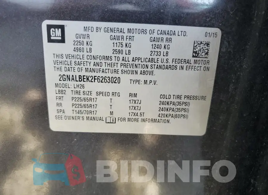 2GNALBEK2F6263020 Photo# 13