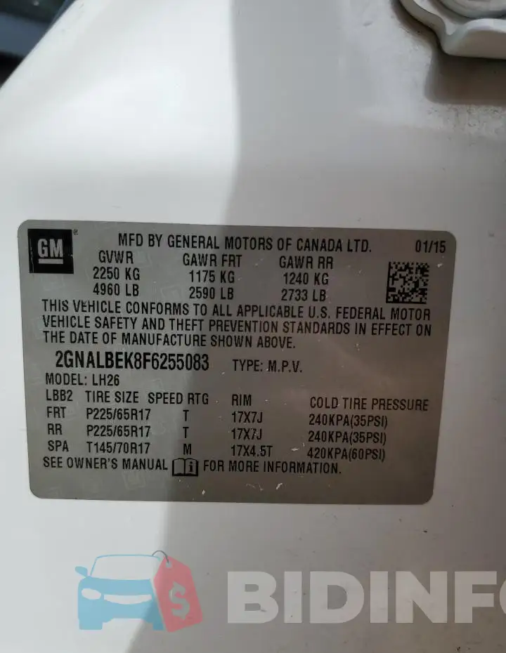 2GNALBEK8F6255083 Photo# 14