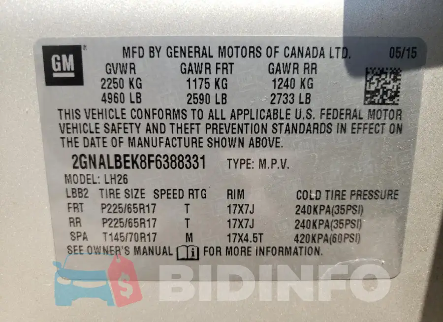 2GNALBEK8F6388331 Photo# 13