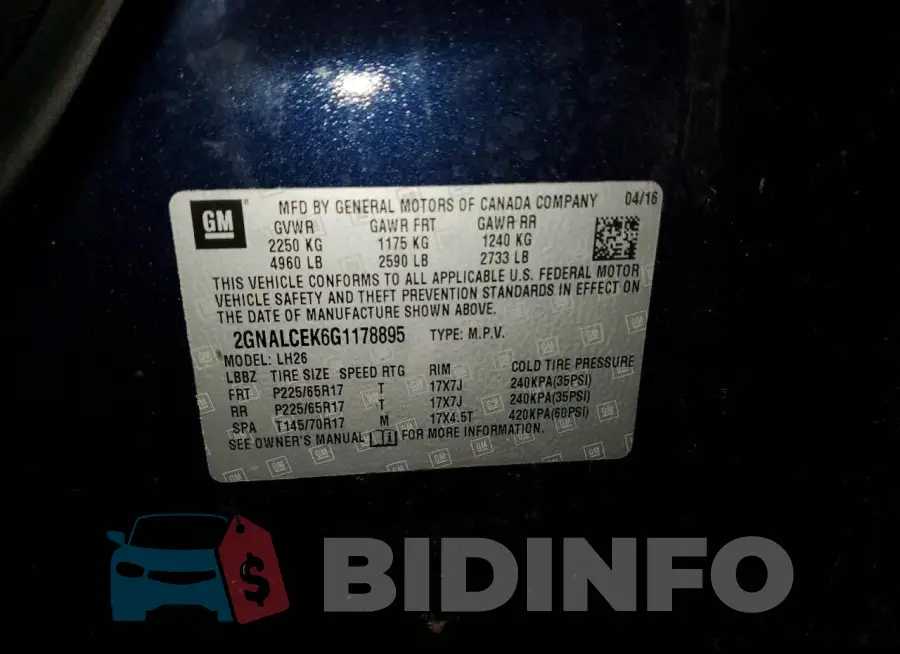 2GNALCEK6G1178895 Photo# 14