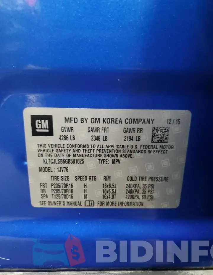 KL7CJLSB6GB581025 Photo# 13