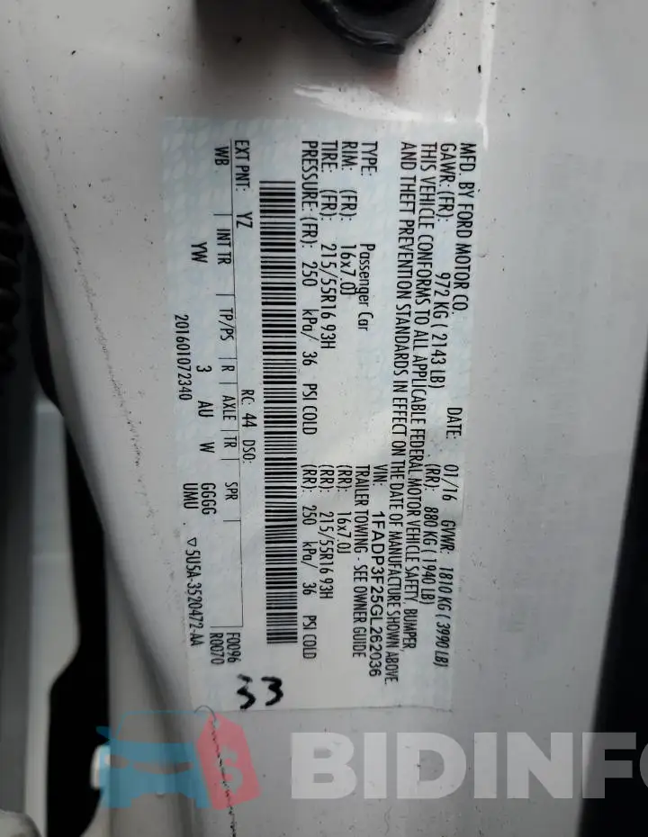 1FADP3F25GL262036 Photo# 12