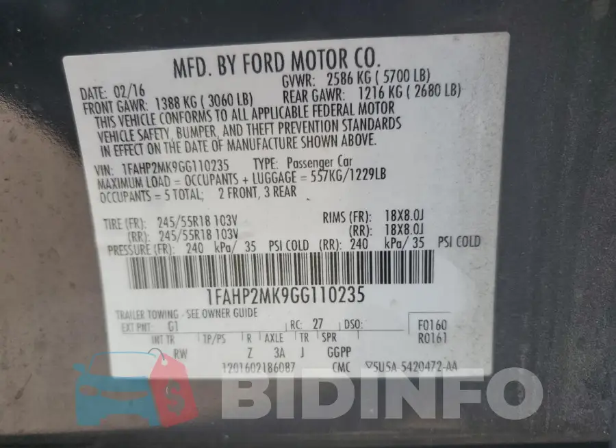 1FAHP2MK9GG110235 Photo# 13