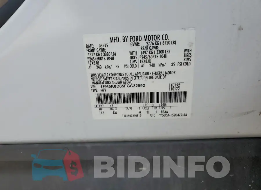 1FM5K8D85FGC32992 Photo# 13