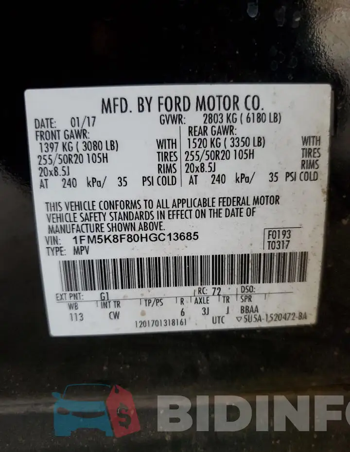 1FM5K8F80HGC13685 Photo# 13