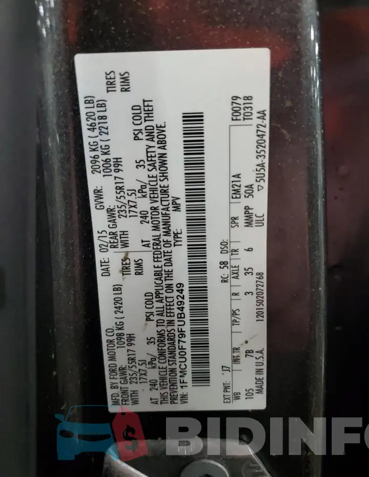 1FMCU0F79FUB49249 Photo# 13