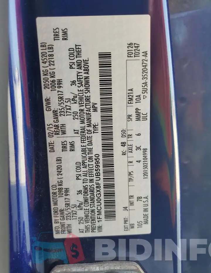 1FMCU0GX8FUB59950 Photo# 13