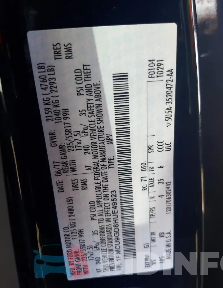 1FMCU9GD8HUE49523 Photo# 12