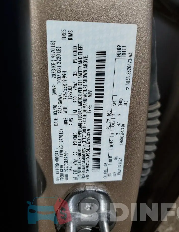 1FMCU9J98LUB18325 Photo# 13