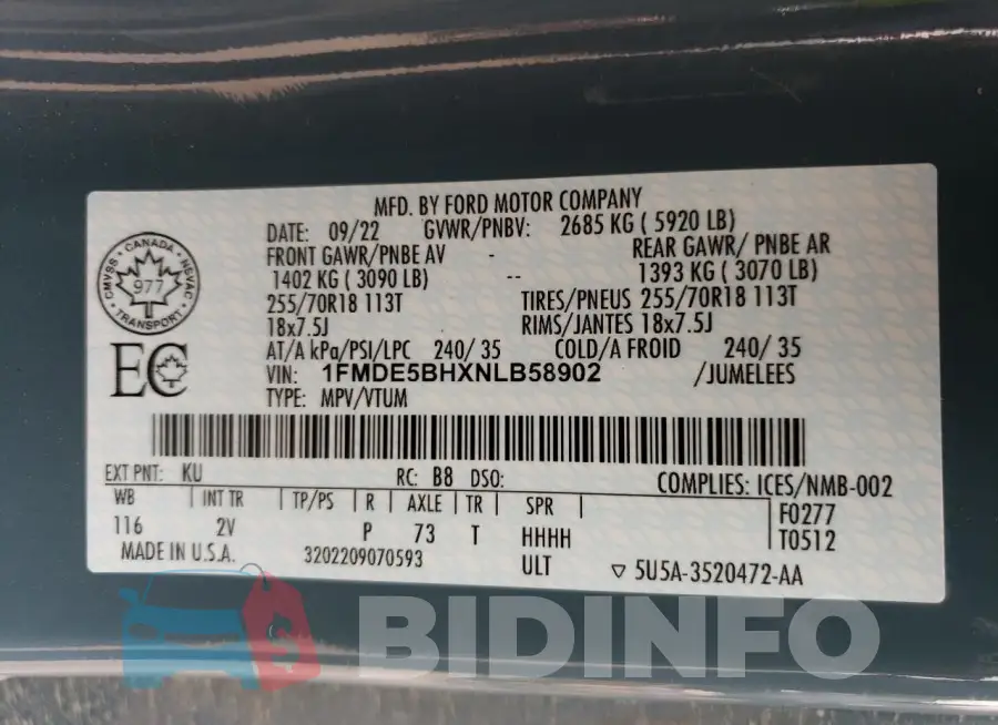 1FMDE5BHXNLB58902 Photo# 14