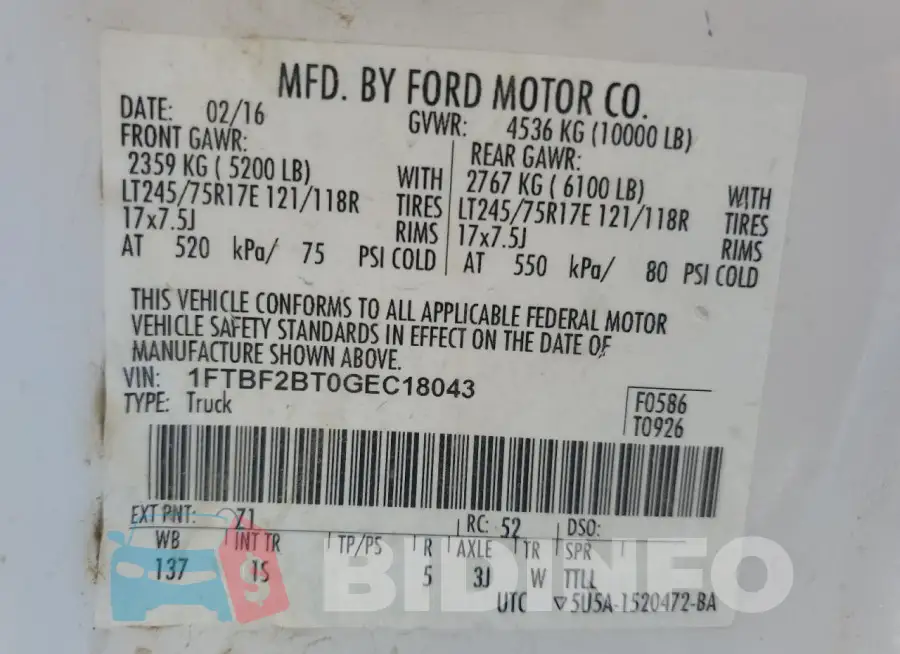 1FTBF2BT0GEC18043 Photo# 12