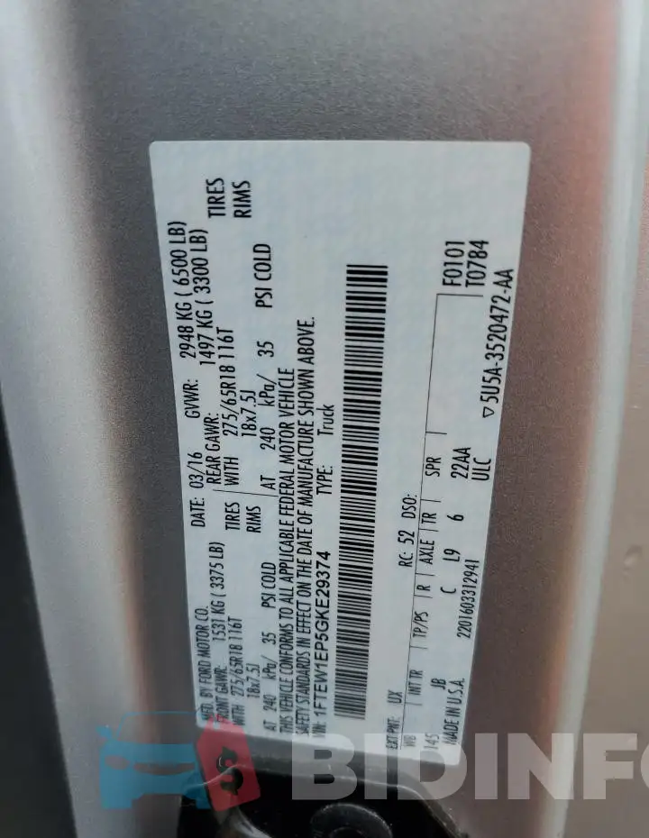 1FTEW1EP5GKE29374 Photo# 12