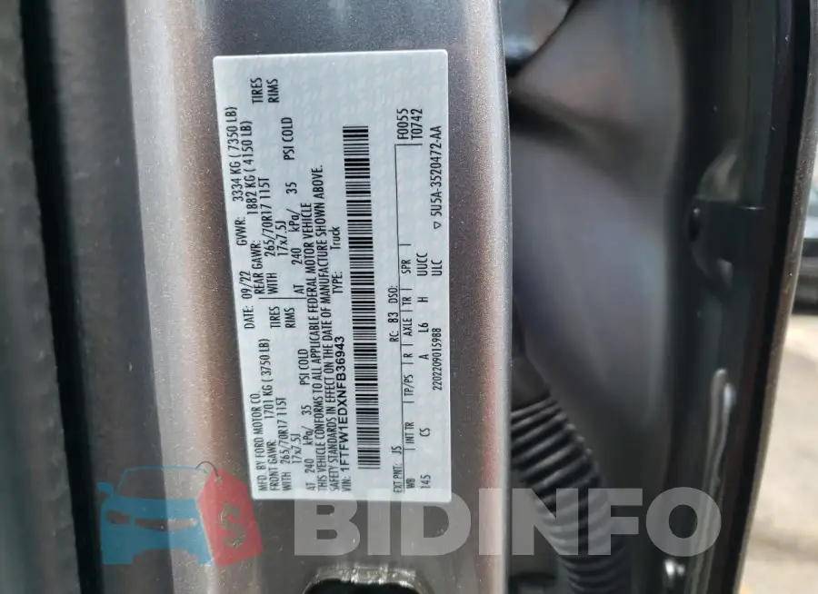 1FTFW1EDXNFB36943 Photo# 12
