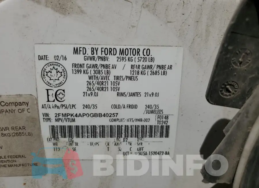 2FMPK4AP0GBB40257 Photo# 14