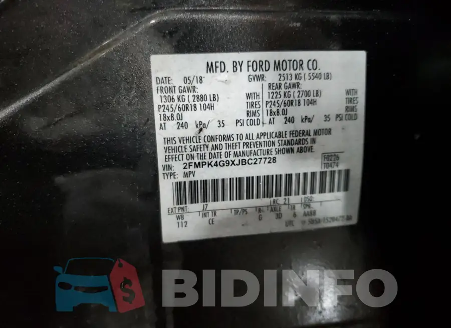 2FMPK4G9XJBC27728 Photo# 12