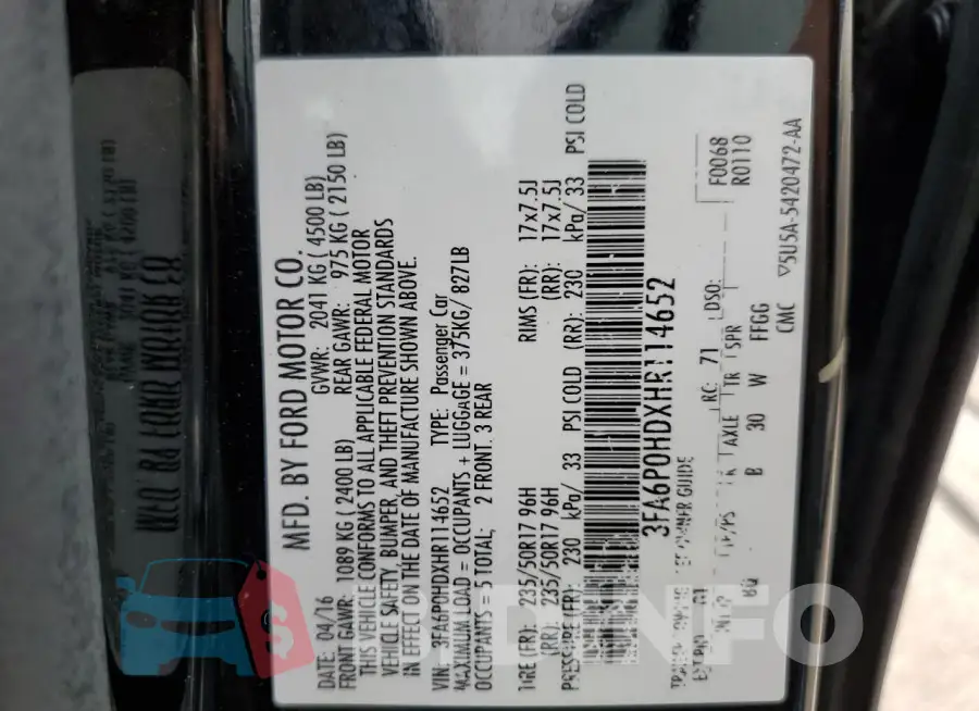 3FA6P0HDXHR114652 Photo# 12