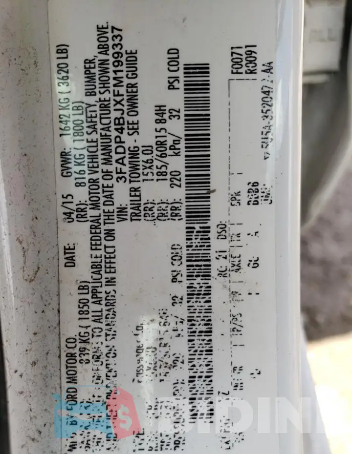 3FADP4BJXFM199337 Photo# 12
