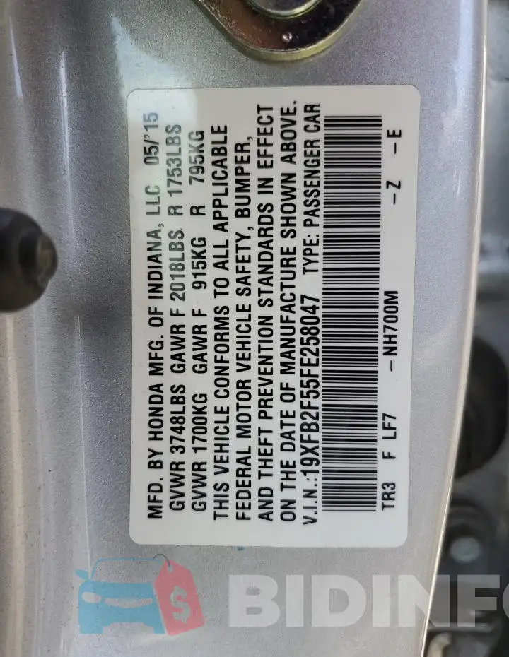 19XFB2F55FE258047 Photo# 12