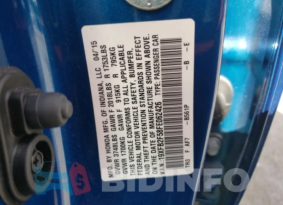 19XFB2F58FE062426 Photo# 13