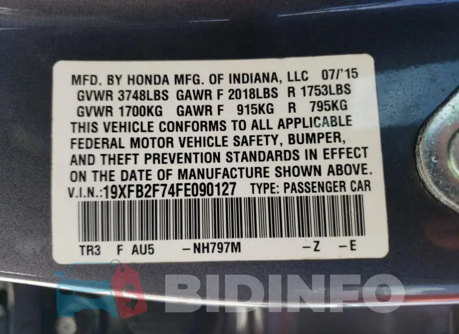 19XFB2F74FE090127 Photo# 12