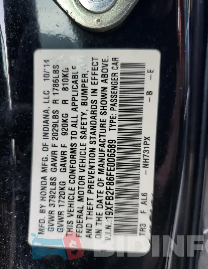19XFB2F86FE006589 Photo# 12