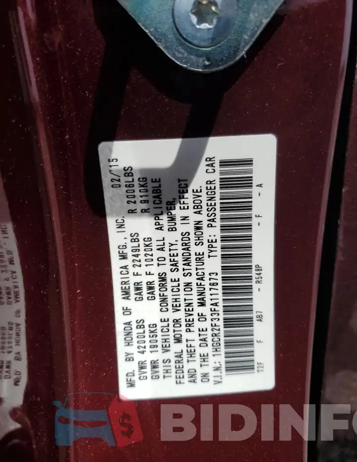 1HGCR2F33FA117673 Photo# 13
