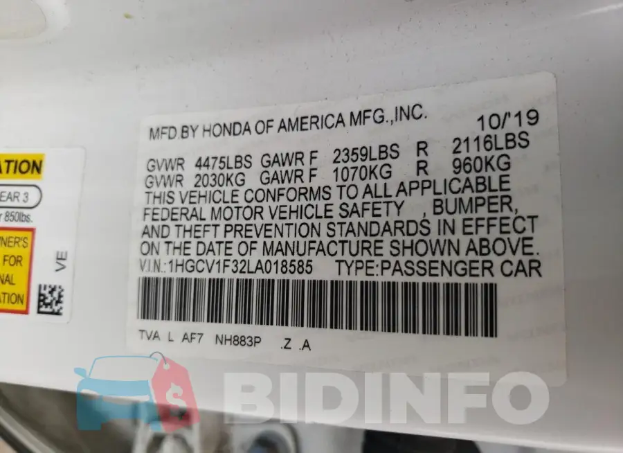 1HGCV1F32LA018585 Photo# 13