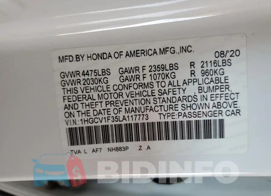 1HGCV1F35LA117773 Photo# 12