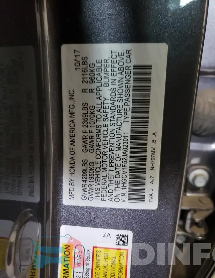 1HGCV1F52JA023011 Photo# 12