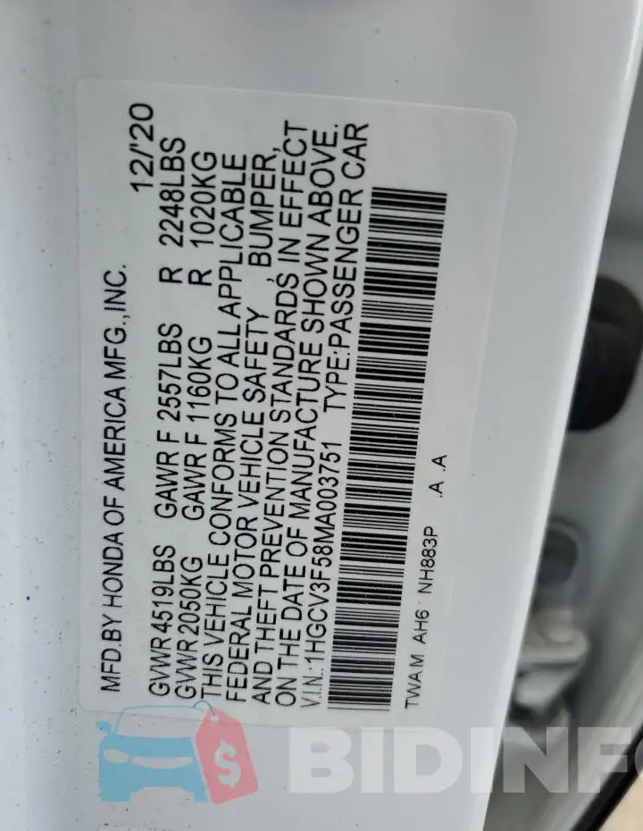 1HGCV3F58MA003751 Photo# 13