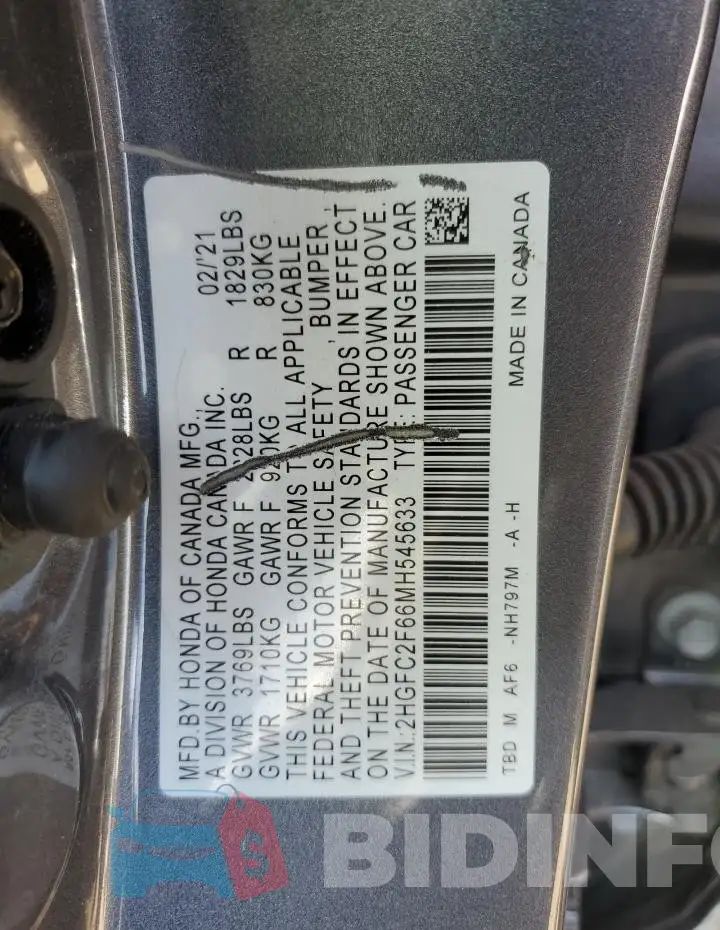 2HGFC2F66MH545633 Photo# 13