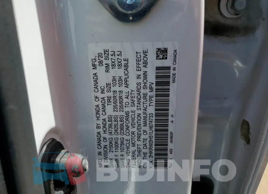 2HKRW2H51LH674733 Photo# 12