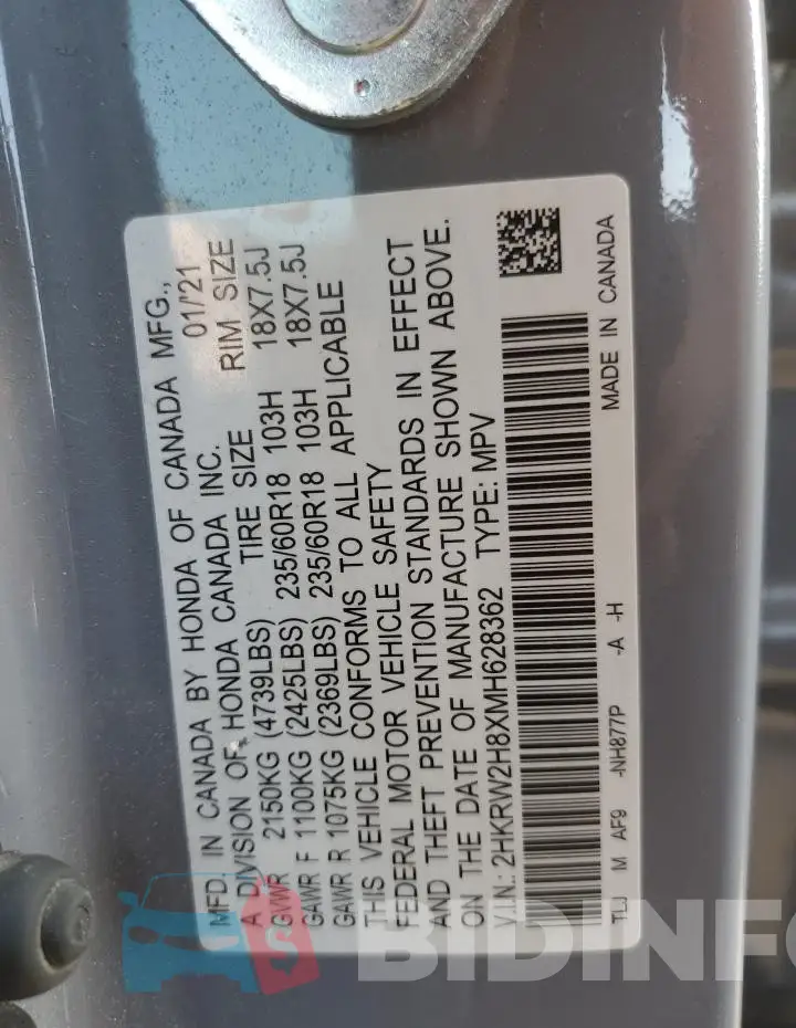 2HKRW2H8XMH628362 Photo# 13