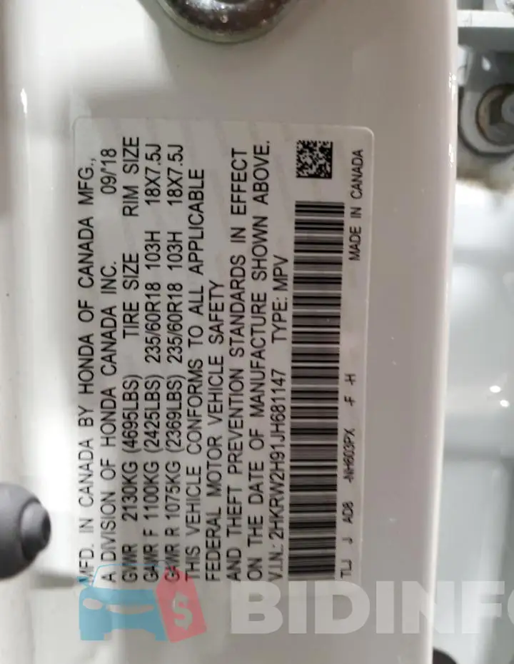 2HKRW2H91JH681147 Photo# 12