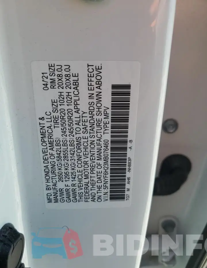 5FNYF6H23MB076460 Photo# 14